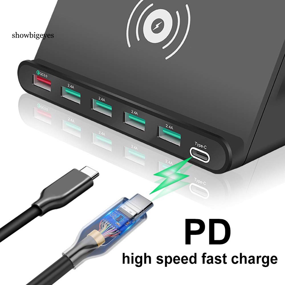 Đế Sạc Nhanh Không Dây USB Type-C 3 Trong 1 6 Cổng 3.0 2.14A