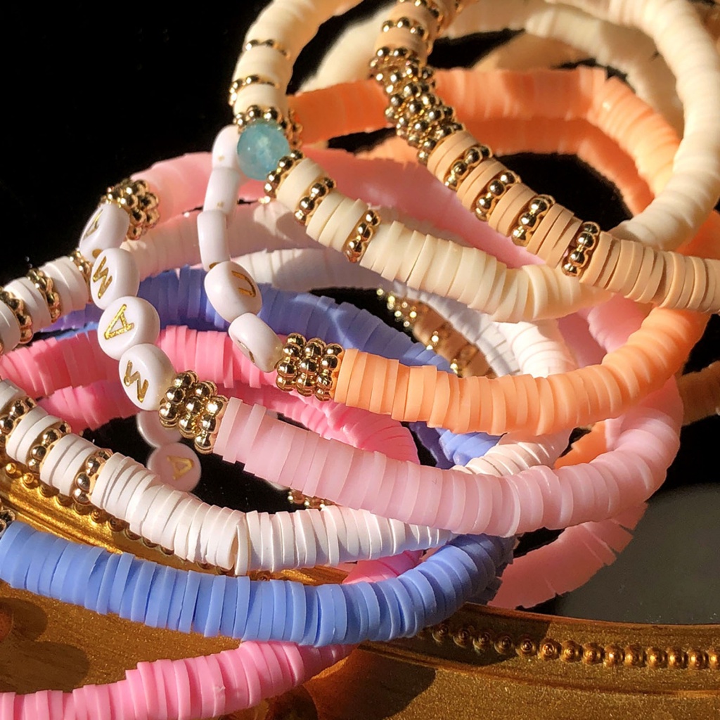 Vòng Đeo Tay Đất Sét Polymer Co Giãn Trọng Lượng Nhẹ In Chữ Phong Cách Boho Dành Cho Nữ