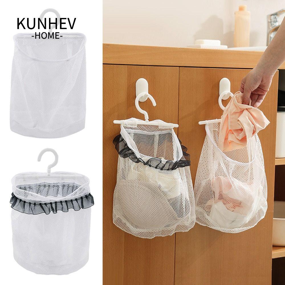 KUNHEV Bộ 2 Giỏ Lưới Đựng Đồ Giặt / Rau Củ Gắn Tường Gấp Gọn Tiện Dụng