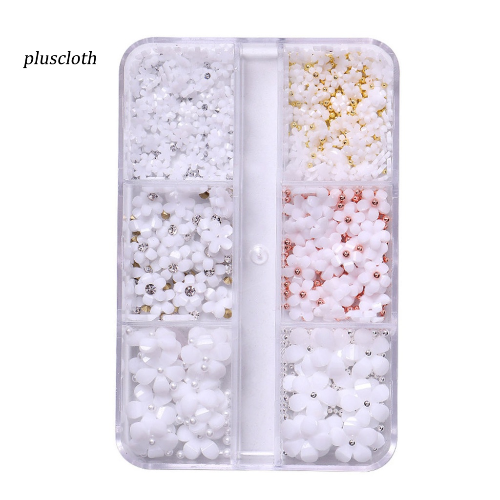 1 Hộp 6 Ngăn Đựng Hạt Ngọc Trai / Hoa Bằng Nhựa Dùng Trang Trí Móng Tay Nghệ Thuật