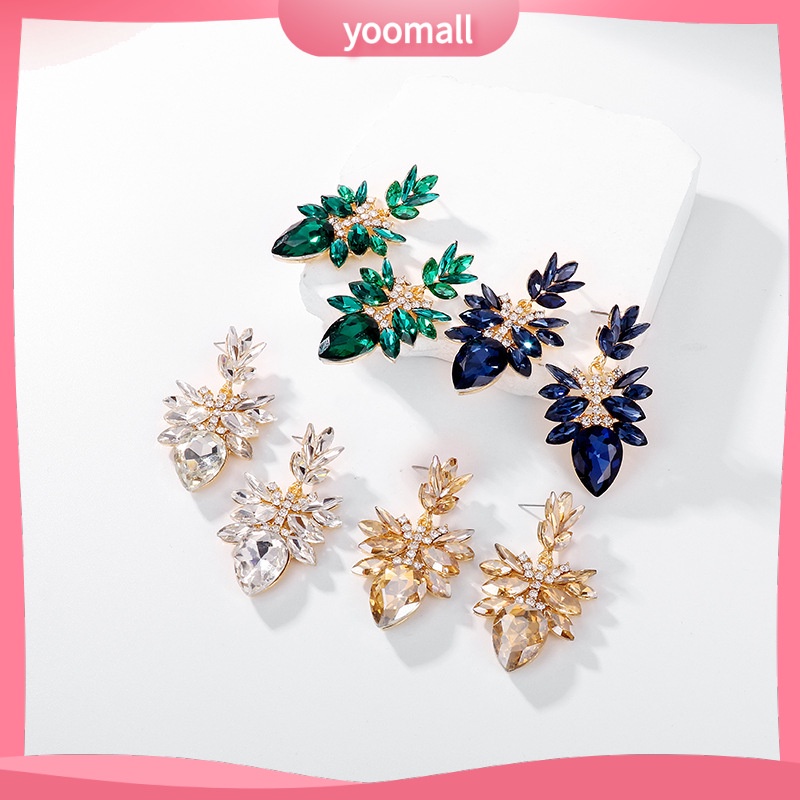 Bông Tai Hình Chiếc Lá Đính Kim Cương Pha Lê Sang Trọng Phong Cách Âu Mỹ Cho Nữ