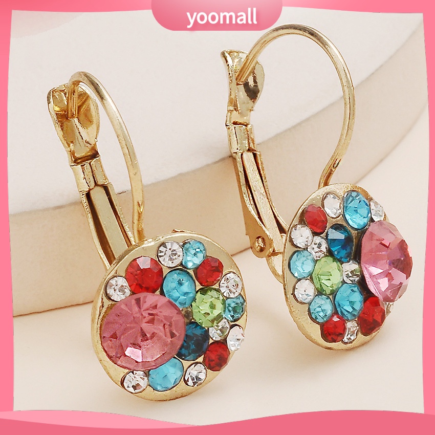 Bông Tai Tròn Đính Đá Nhiều Màu Bằng Hợp Kim Cho Nữ