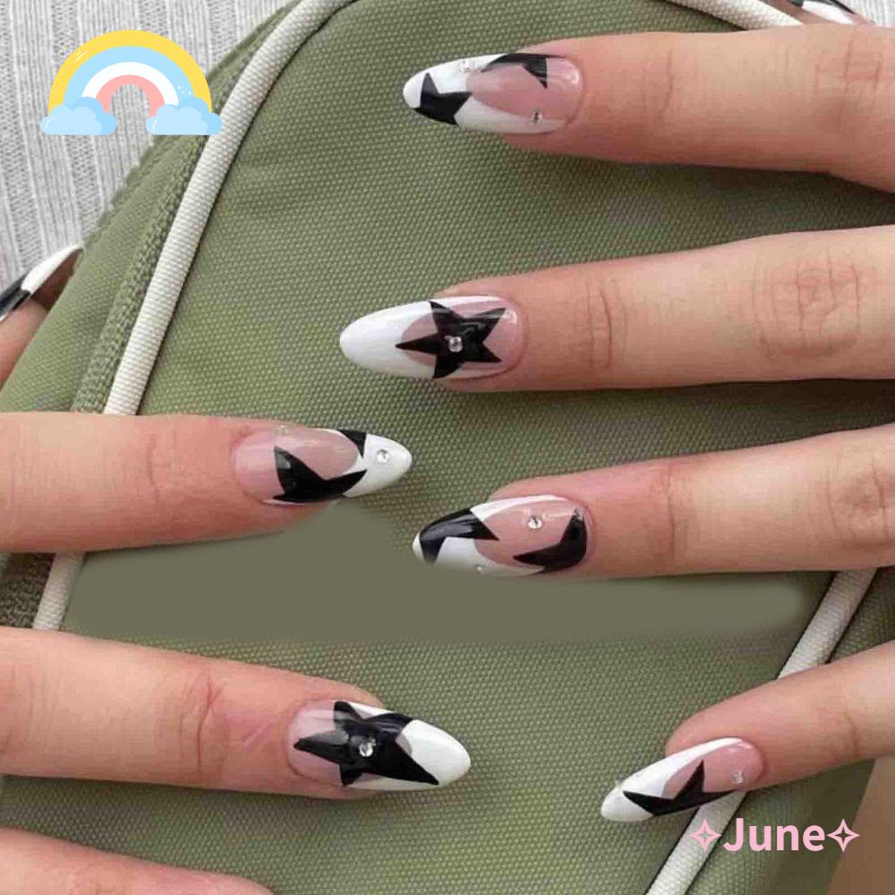 JUNE Bộ 24 Móng Tay Giả Hình Ngôi Sao DIY