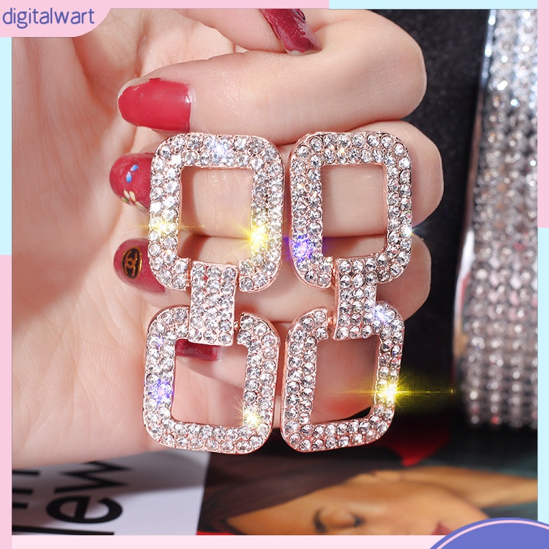 Khuyên Tai Dáng Dài Đính Đá Hình Vuông Cá Tính