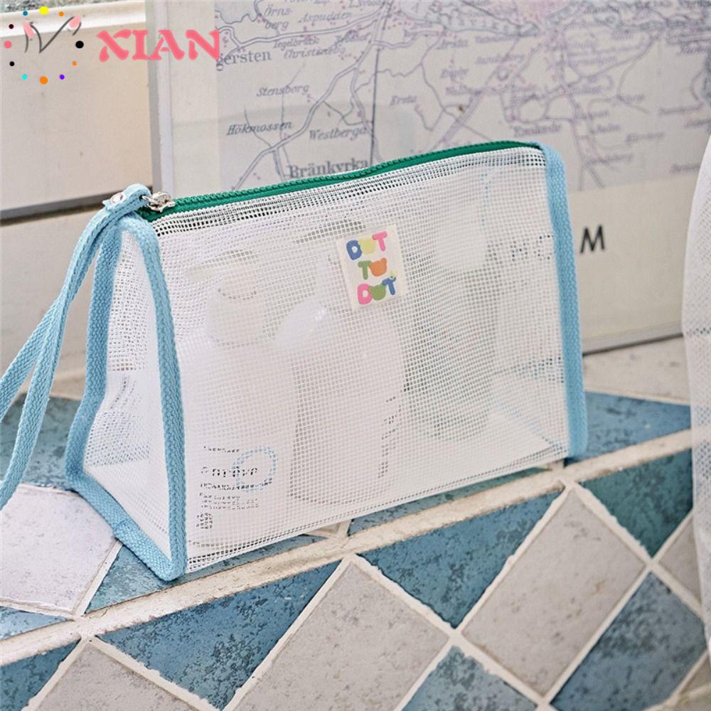 XIANTIN Túi Lưới Đựng Mỹ Phẩm Du Lịch In Chữ Thiết Kế Nhỏ Gọn Tiện Dụng