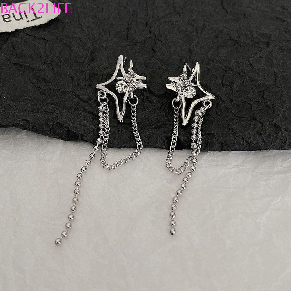 BACK2LIFE Bông Tai Dáng Dài Hình Ngôi Sao Phối Tua Rua Đơn Giản Thời Trang Cho Nữ 2life|Khuyên Tai Hợp Kim Dáng Dài Phong Cách Hàn Quốc