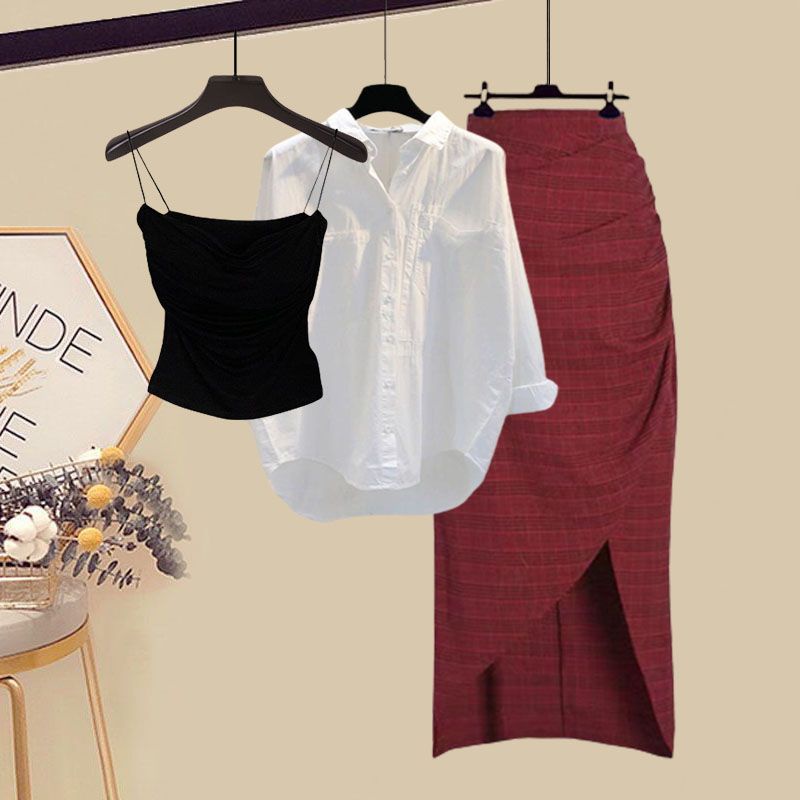 Set Áo Sơ Mi Ba Lỗ + Chân Váy Thời Trang Hàn Quốc 2023 Cho Nữ#0620#