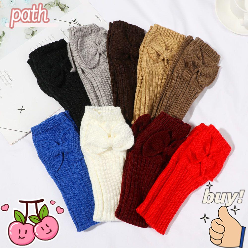 PATH Găng Tay Dệt Kim Co Giãn Đính Nơ Màu Sắc Ngọt Ngào Xinh Xắn Cho Nữ