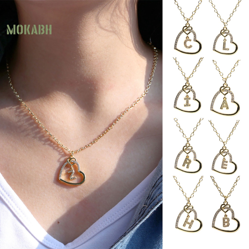 [Mok Abh] Vòng cổ Mặt Hình Trái Tim Và Chữ Cái Đính Đá Zircon Không Gây Dị Ứng Trang Trí Quần Áo