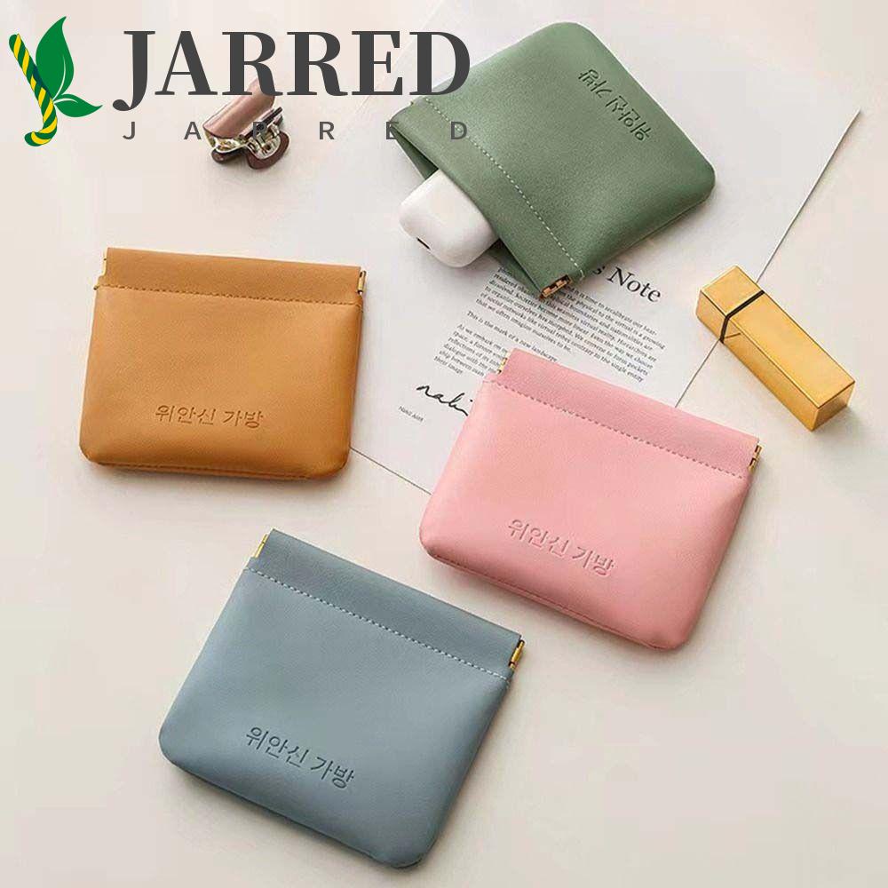 JARRED Ví Đựng Tiền Xu / Tai Nghe Mini Bằng Da PU Tự Động Đóng Nút Tiện Dụng