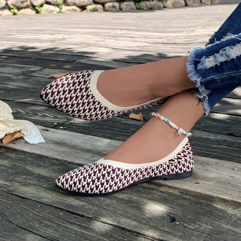 Giày Búp Bê Cao Nữ Su Mềm Hở Ngón Mũi Nhọn Phối Lưới Thoáng Khí Thời Trang