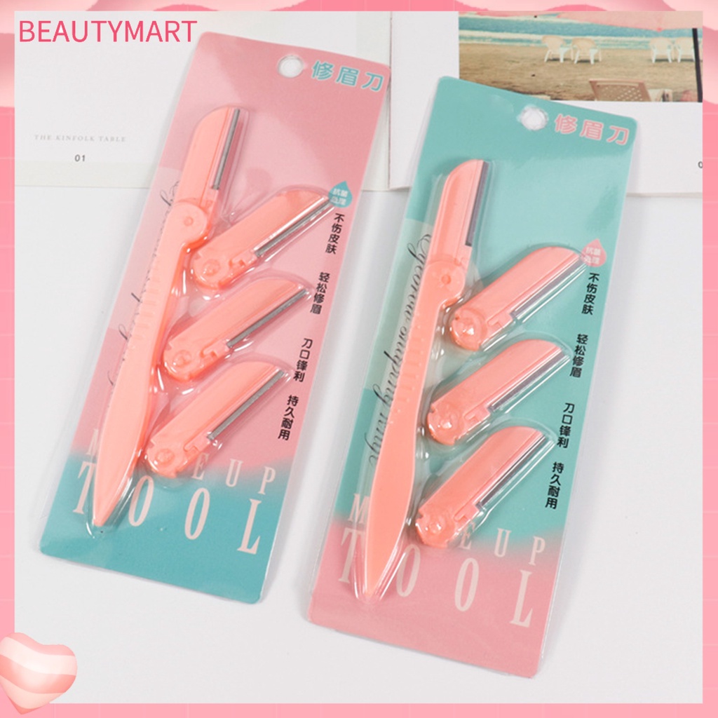 Dao Cạo Lông Mày 4 Đầu Thay Thế Bằng Thép Không Gỉ Có Thể Gập Lại An Toàn Dễ Mang Theo