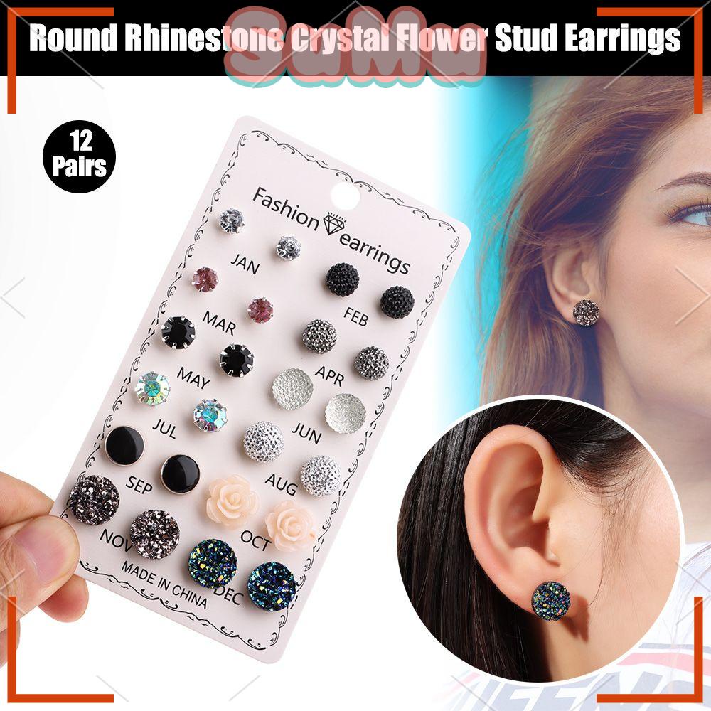 SUMU Set 12 Đôi Bông Tai Đính Đá