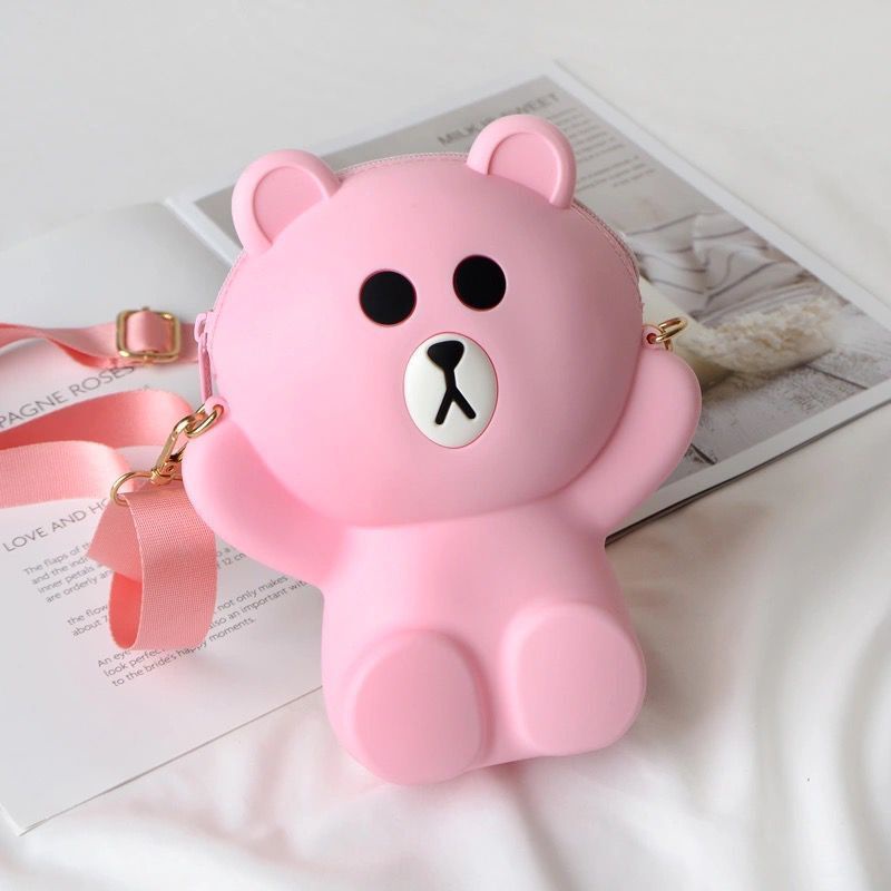 Túi Đeo Chéo Đựng Điện Thoại / Tiền Xu / Điện Thoại Hình Gấu Nâu Phong Cách Mới Cho Bé Gái