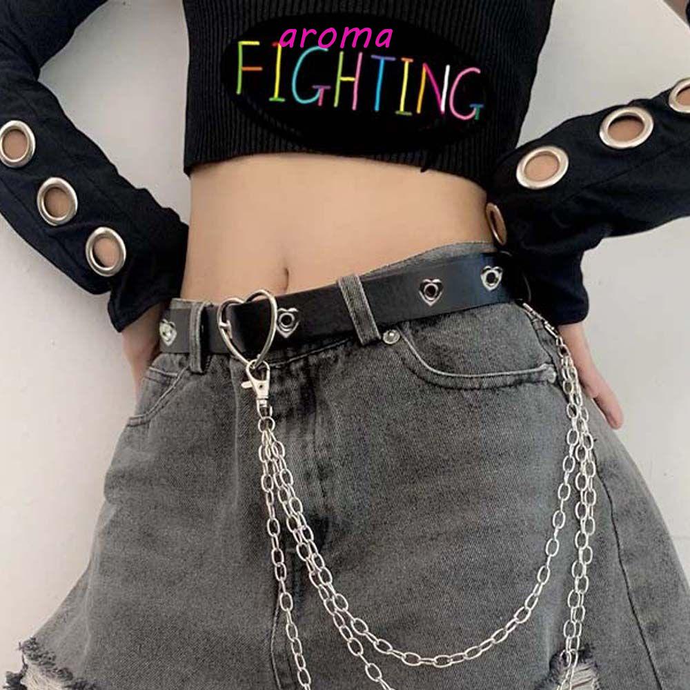 AROMA Thắt Lưng Da Khóa Kim Loại Hình Trái Tim Phong Cách Hàn Quốc