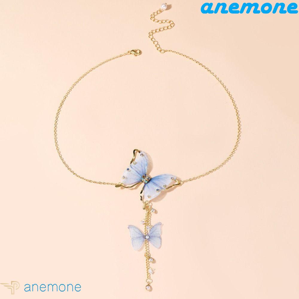 Vòng cổ Hợp Kim Mặt Hình Bướm Đính Đá Phối Tua Rua Thời Trang Cho Nữ