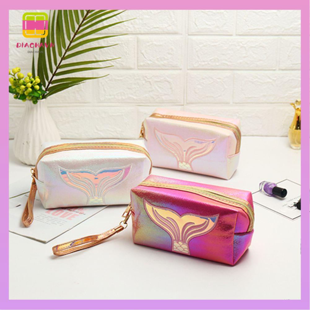 DIACHAVN Túi Đựng Mỹ Phẩm Đa Năng Màu Laser Hình Đuôi Nàng Tiên Cá
