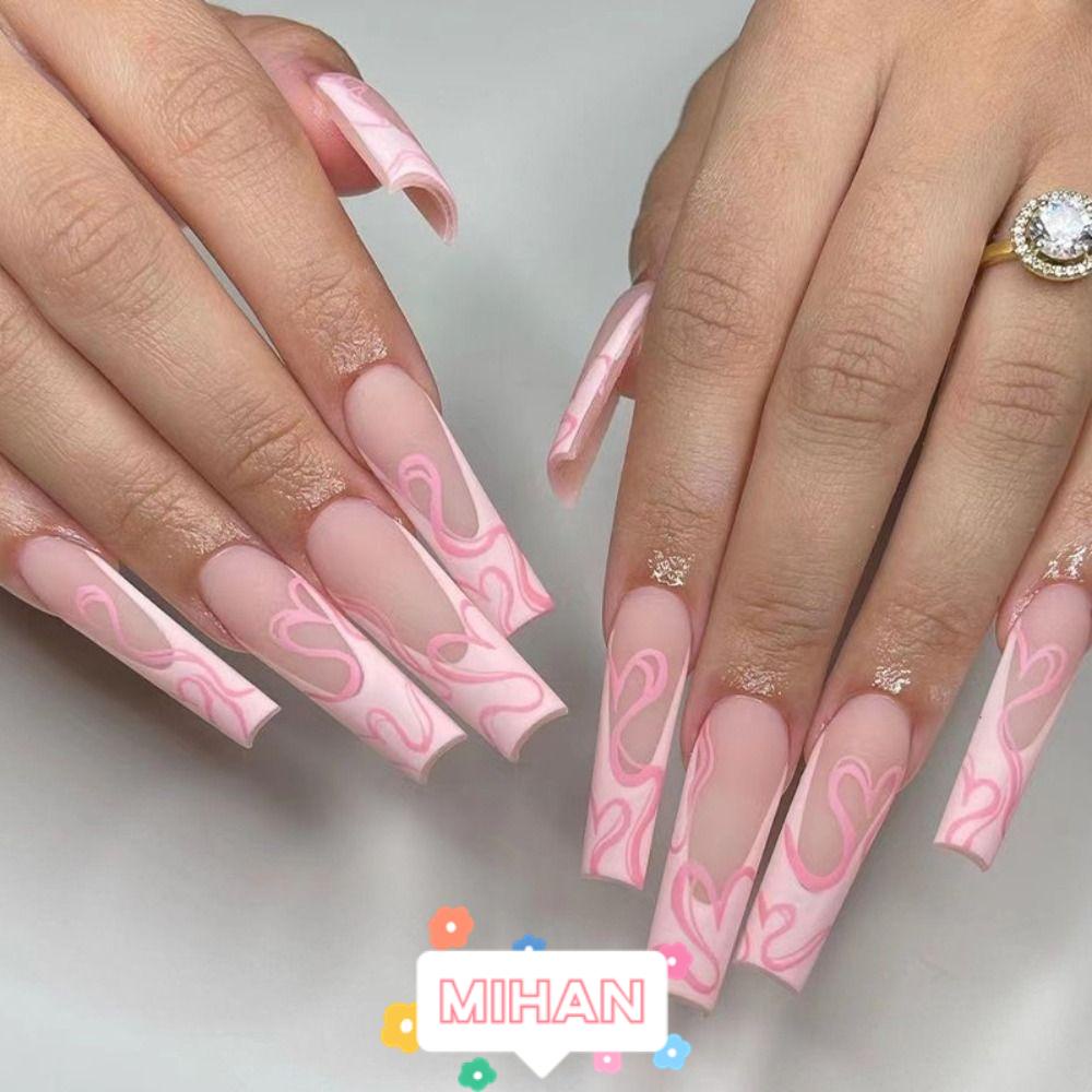MIHAN1 Set 24 Móng Tay Giả Họa Tiết Hoạt Hình Dễ Thương MIHAN1