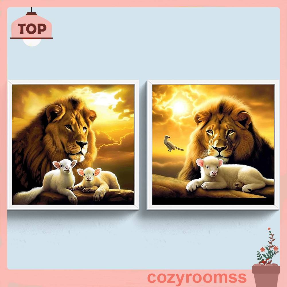 Tranh Đính Đá Kim Cương Toàn Bộ 5D DIY Hình Vẽ Sư Tử / Cừu