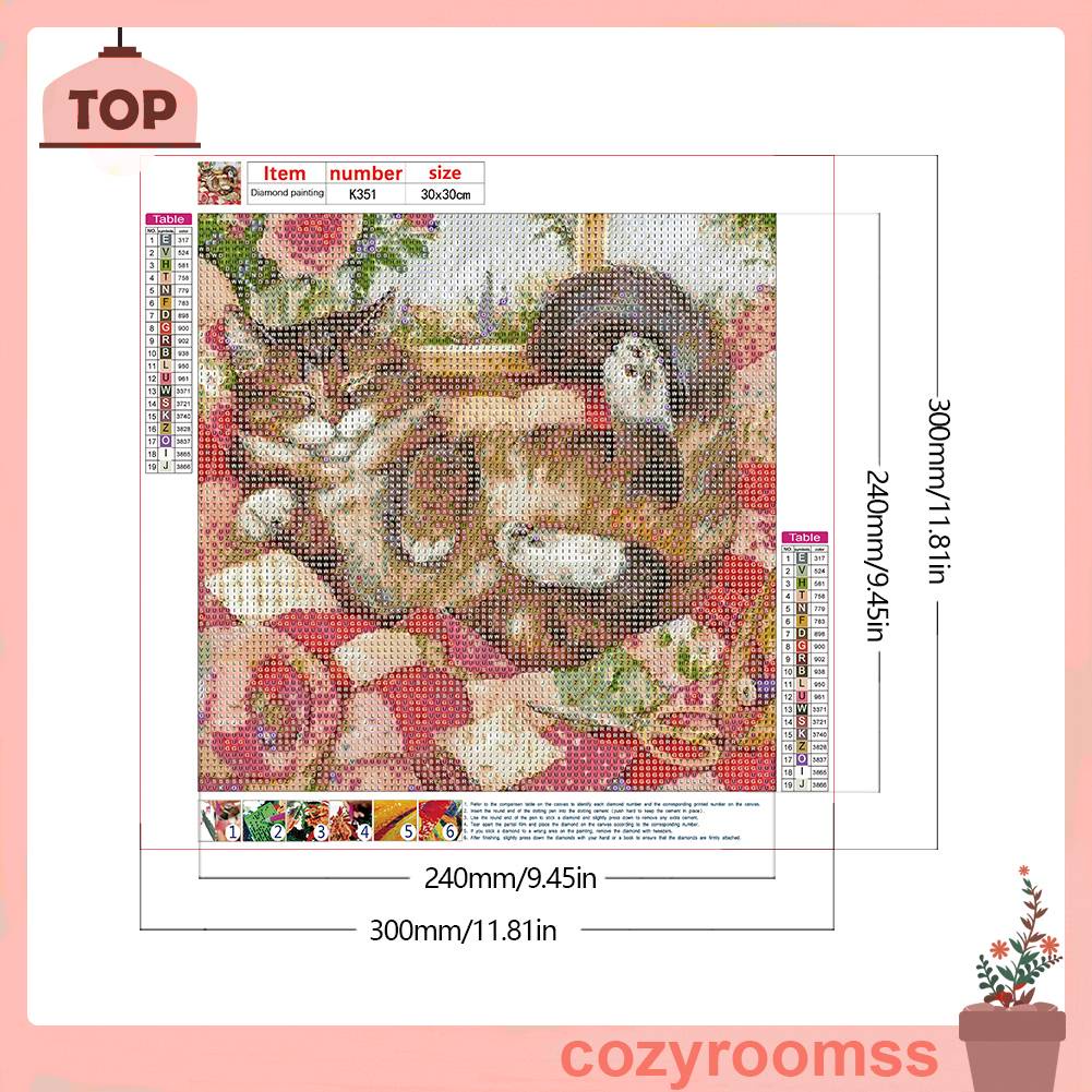 Bộ Tranh Đính Đá 5D Họa Tiết Chú Mèo Độc Đáo DIY Dùng Trang Trí Nhà Cửa