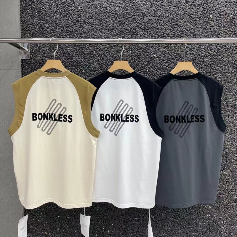 Áo Thun Cotton Không Tay Dáng Rộng Màu Sắc Tương Phản In Chữ Thời Trang Cho Nam Giới