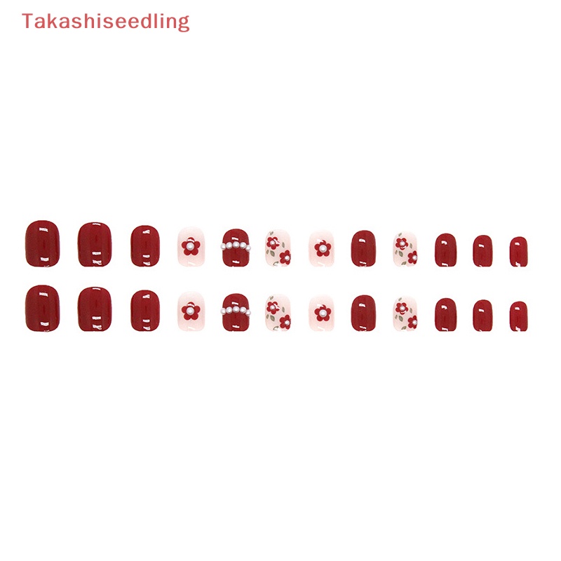 Hộp 24 Móng Tay Giả Hình Hoa Đính Ngọc Trai Xinh Xắn