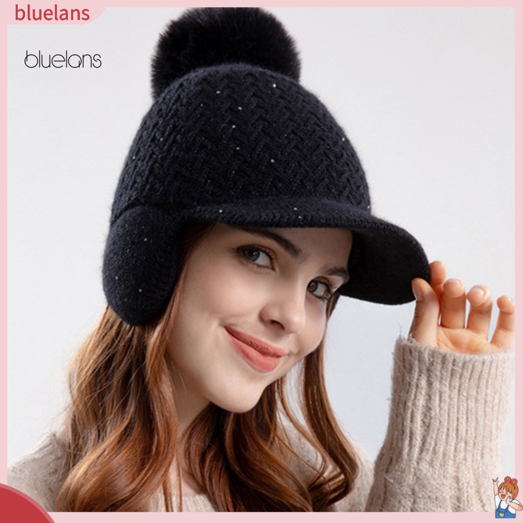 Mũ Bóng Chày Dệt Kim Vành Rộng Màu Sắc Trơn Thời Trang Mùa Đông Cho Nữ