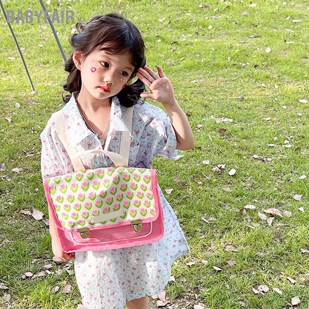 Babyfair Ba lô trẻ em Thiết kế hoa Canvas Túi xách dung tích lớn tay cho bé gái