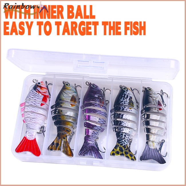 Set 5 Mồi Giả Nhử Cá 7 Khớp Nối Bằng Nhựa Gắn Kèm Móc Câu Tiện Dụng