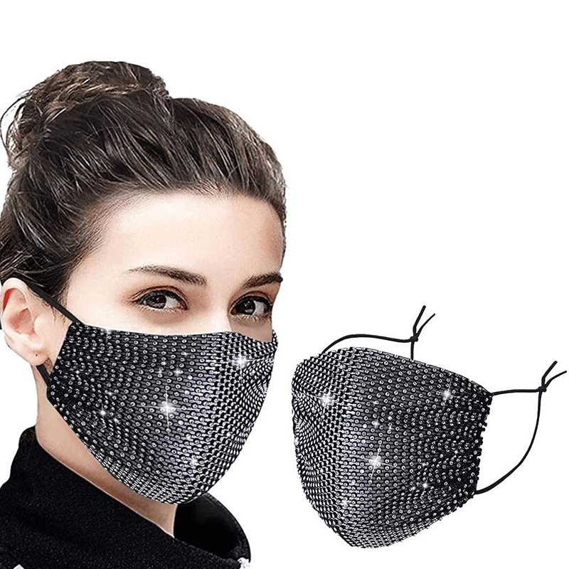 Khẩu trang đính đá lấp lánh Bling Bling kim cương nhân tạo kim tuyến kim sa - HSU
