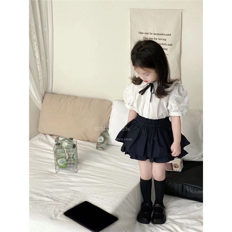 Áo Sơ Mi Tay Ngắn Cổ Peter Pan Thắt Nơ Phong Cách Preppy Mùa Hè Mới 2023 Cho Bé Gái