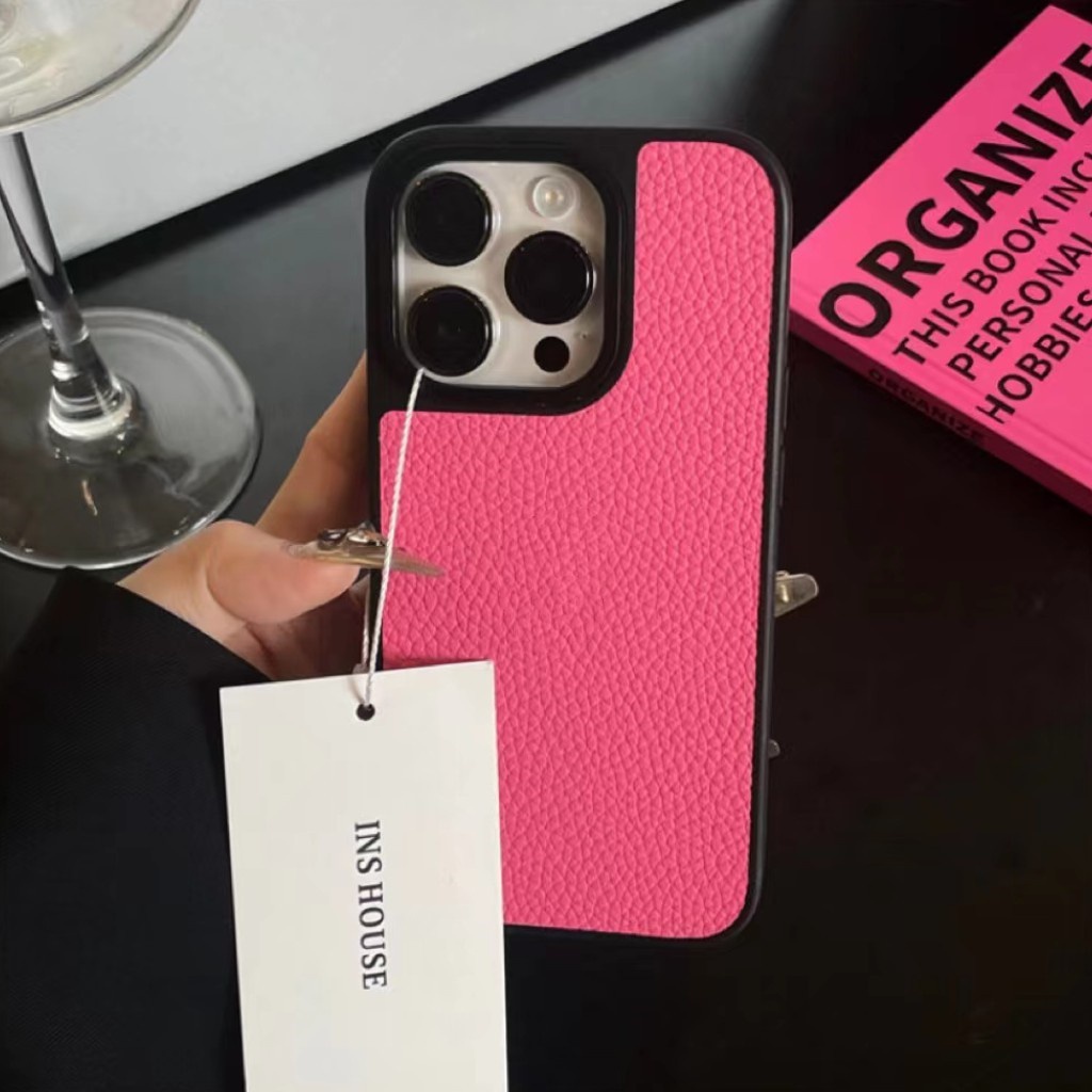 NEW Luxury Girl Pink Litchi Pattern Leather Soft Phone Case for iPhone 14 Pro MAX Case iPhone 13 12 