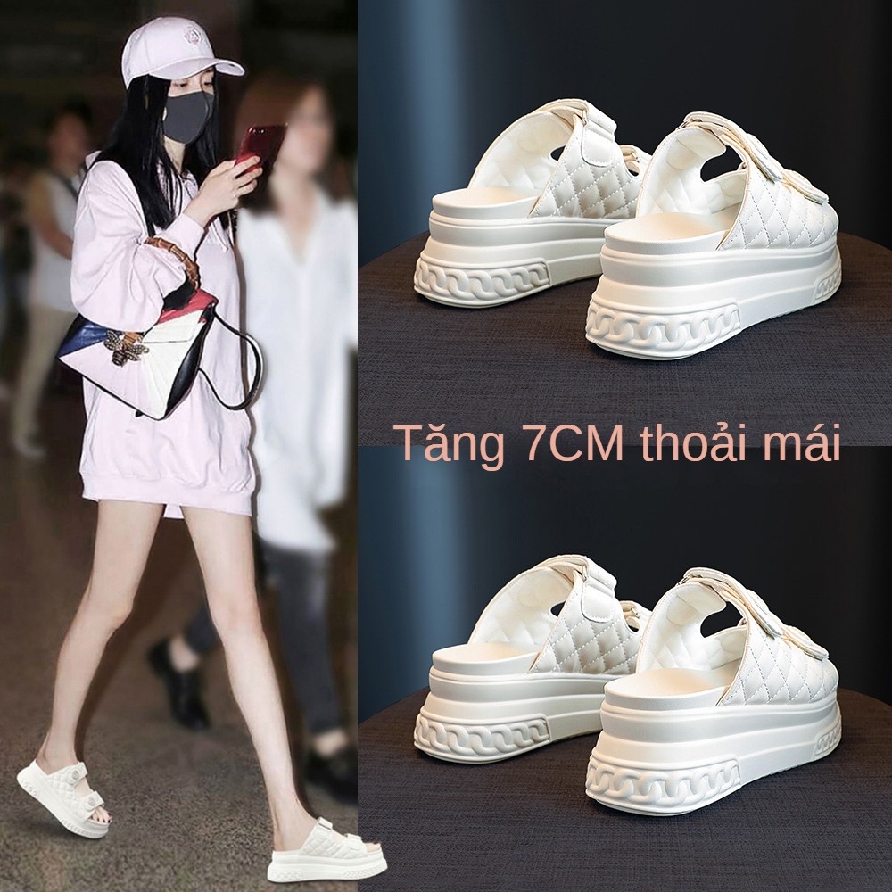 Dép mùa hè nữ 2023 phong cách thể thao Hàn Quốc, Dép đi biển, Đế dép tăng chiều cao 7cm, siêu nhẹ, quai dính ma thuật