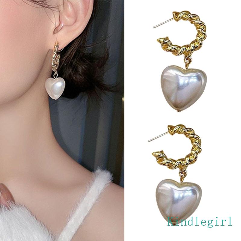 Bông Tai Đính Ngọc Trai Nhân Tạo Hình Trái Tim Phong Cách Bohemian