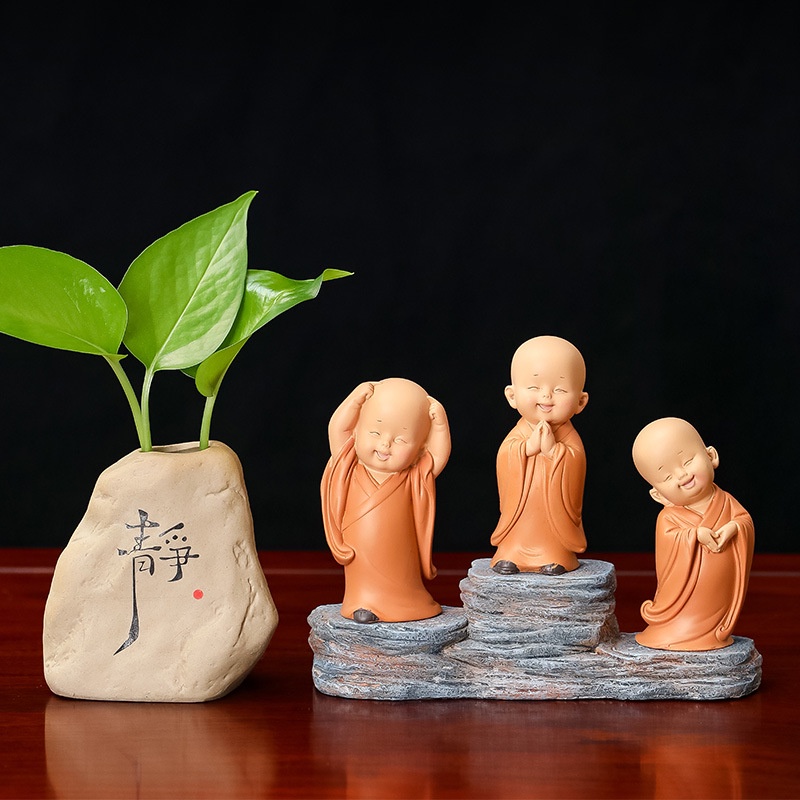 Mô Hình Tiểu Cảnh "Bộ 12 Tượng Chú Tiểu Mini" Trang Trí Sen Đá, Sân Vườn/ Chậu Cây, DYI, Terrarium