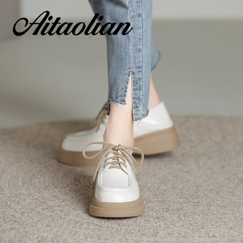 Giày Da Cao Gót 5cm Thắt Dây Phong Cách Anh Quốc Thời Trang Cho Nữ