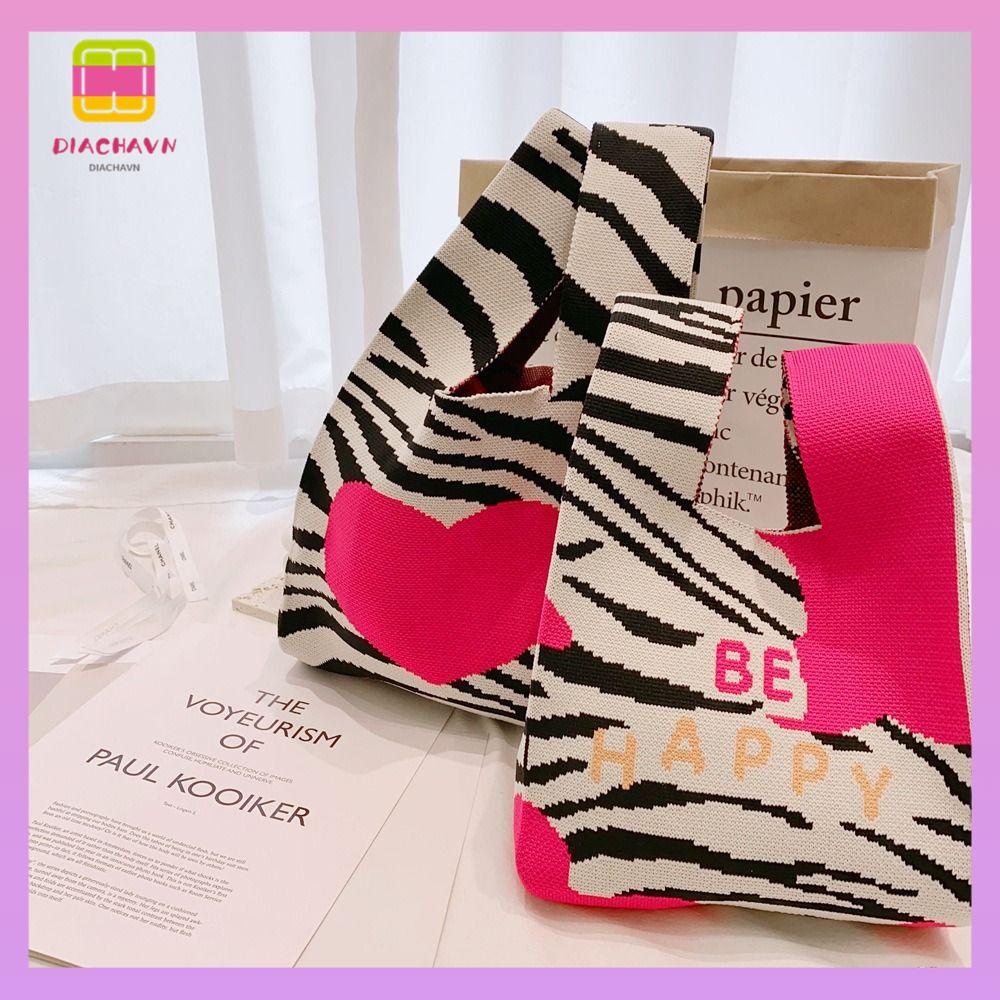 DIACHAVN Túi Xách Mua Sắm Đan Len Thiết Kế Thắt Nút Nhiều Màu Sắc Có Thể Tái