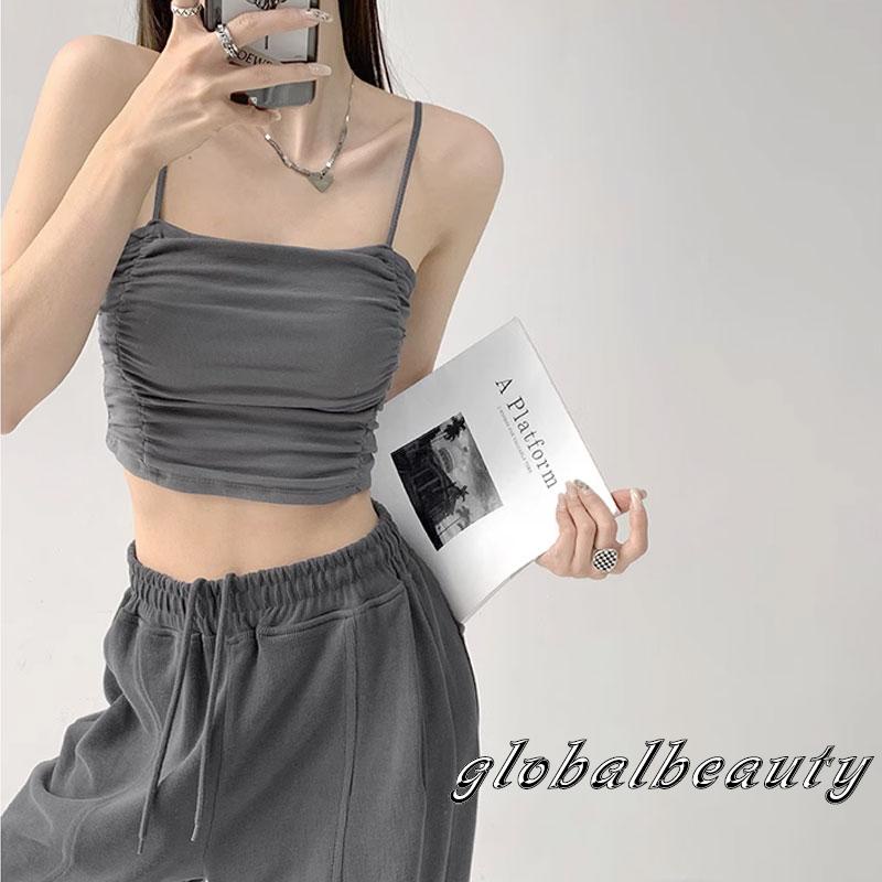 Áo Croptop Hai Dây Có Mút Đệm Màu Trơn Thời Trang Mùa Hè Dành Cho Nữ
