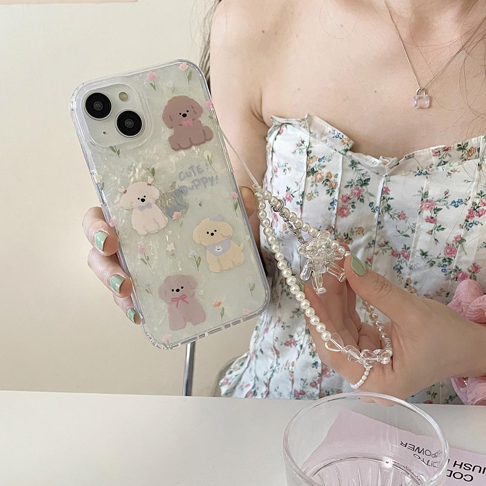 Ốp Điện Thoại Nhựa Cứng In Hình Chó Và Hoa Cho IPhone 11 12 12Pro 12ProMax 13 13Pro 13ProMax 14 14Pro 14ProMax
