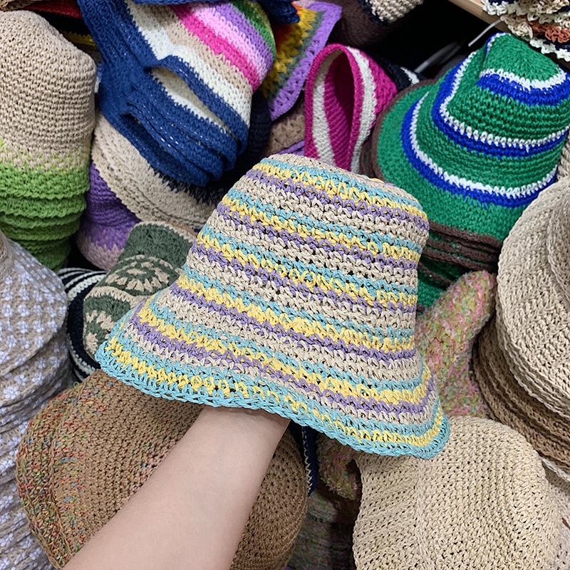 Mũ Cói Rộng Vành Thoáng Khí Phối Màu Sắc Tương Phản Thời Trang Mùa Hè Cho Nữ