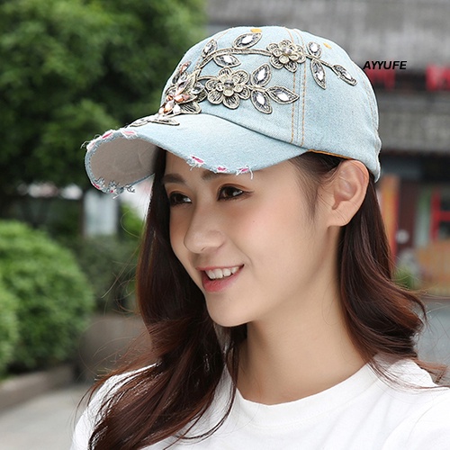 Mũ Lưỡi Trai Denim Thêu Hoa Đính Đá Thời Trang Mùa Hè Cho Nữ