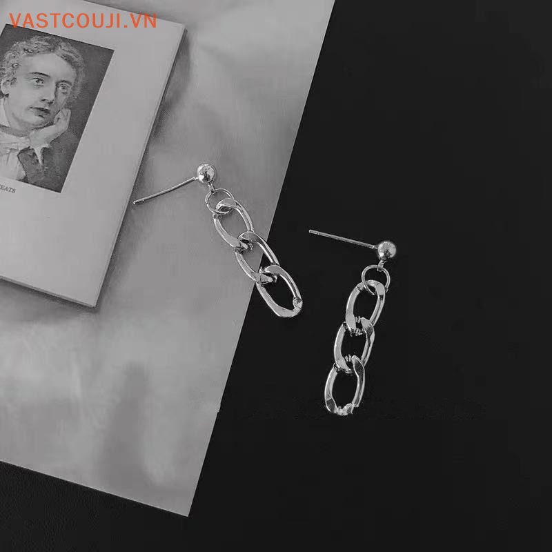 Khuyên Tai Dạng Hạt Xích Màu Bạc Phong Cách Cuba Punk Cuban Thời Trang Cho Nữ