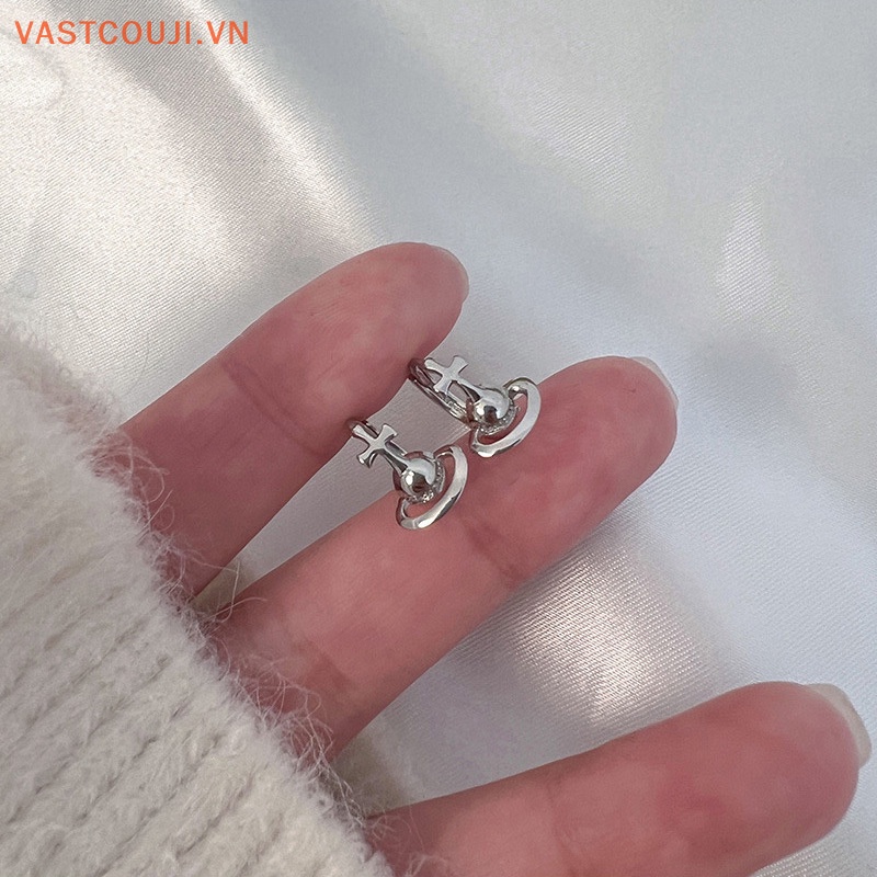 Bông Tai Màu Bạc Hình Hành Tinh Đan Chéo Phong Cách Hàn Quốc Thời Trang Cho Nữ