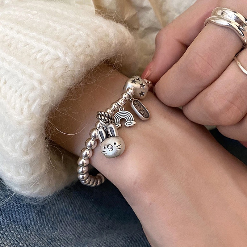 Vòng Đeo Tay Bạc Sterling Thiết Kế Hình Thỏ Tre Nhẹ Sang Trọng Làm Quà Tặng Cho Bạn Gái Haobing boutiqu