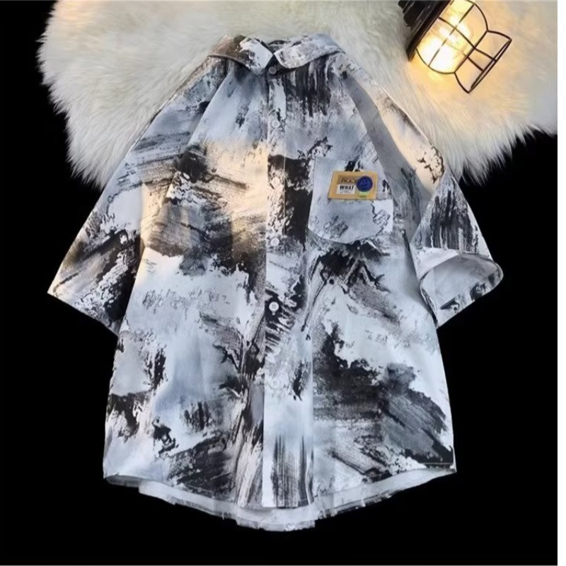 Áo Sơ Mi Tay Ngắn Dáng Rộng Họa Tiết Màu Nhuộm Thời Trang Đi Biển Cho Nam Giới Size M-8XL