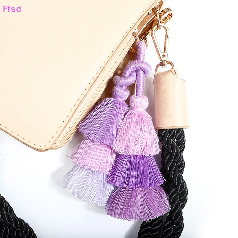 {Ffsd} Móc Khóa Dây Tua Rua Bện Thủ Công Màu Gradient Phong Cách Boho Làm Quà Tặng Cho Nữ