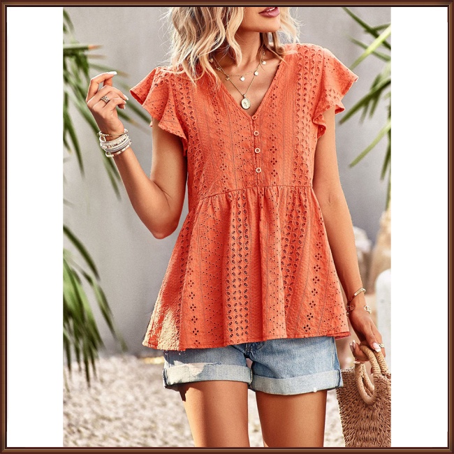 Áo Sơ Mi Tay Ngắn Cổ Chữ V Dáng Rộng Màu Sắc Đơn Giản Dành Cho Nữ