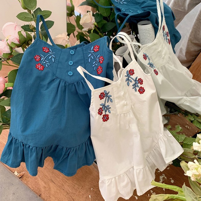 Áo Hai Dây Thêu Hoa Phong Cách Hàn Quốc Ngọt Ngào Thời Trang Mùa Hè Cho Bé Gái