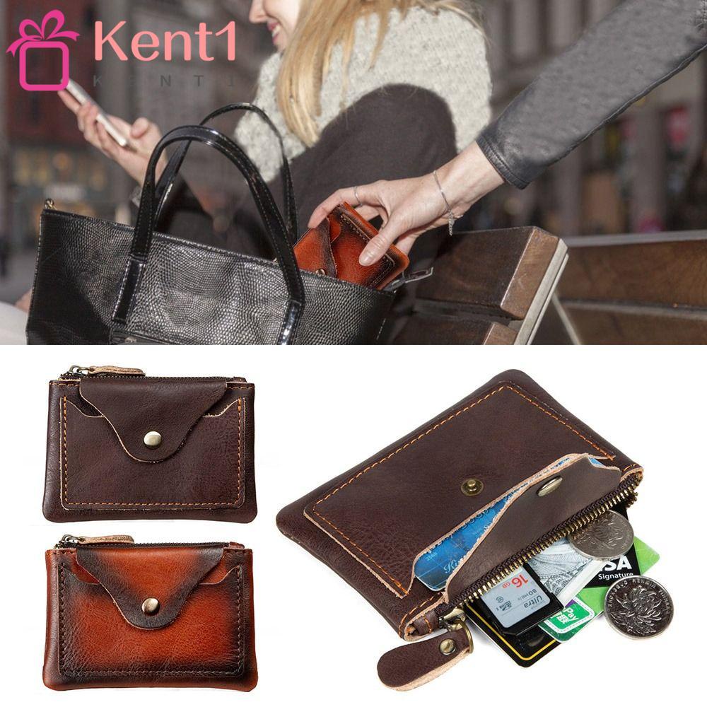 KENT1 Ví Da Đựng Tiền Xu Có Khóa Kéo Thời Trang Cho Nam Và Nữ
