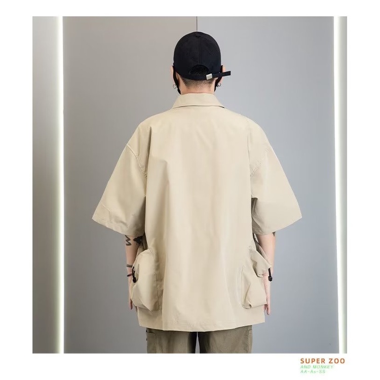 Áo Sơ Mi Ngắn Tay Màu Sắc Đơn Giản Dễ Phối Đồ Phong Cách Đường Phố Mỹ